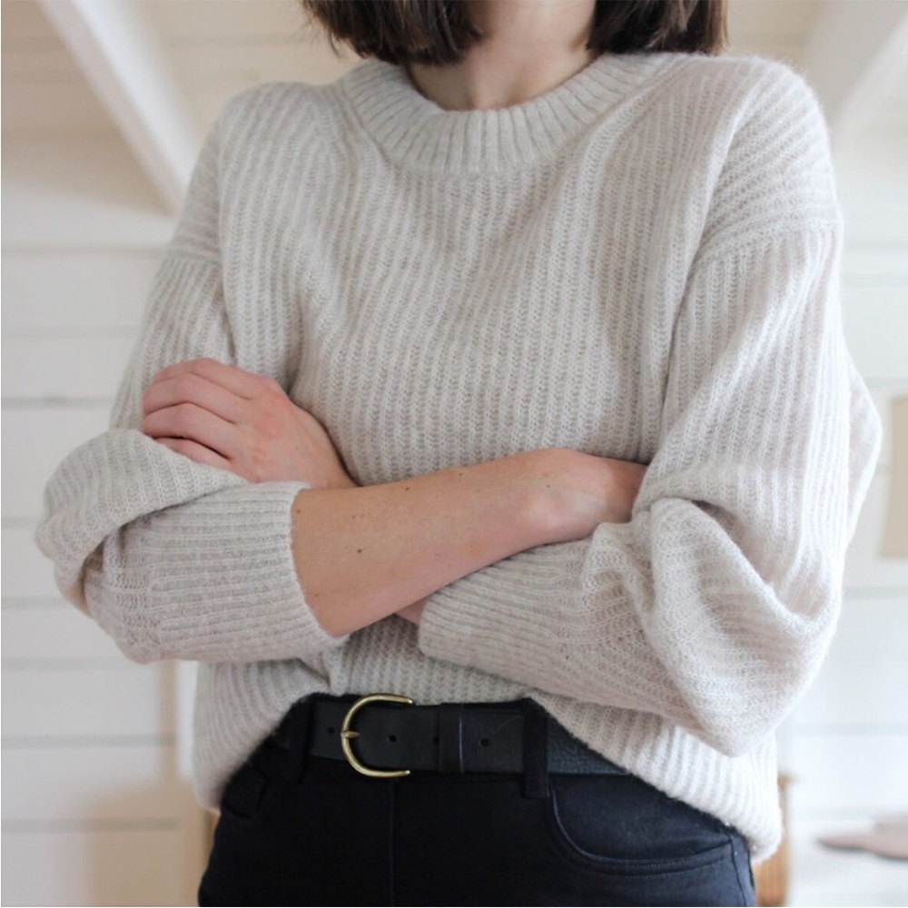Everlane The Oversize Alpaca Blend Crewneck Sweater Light Gray Sz M
